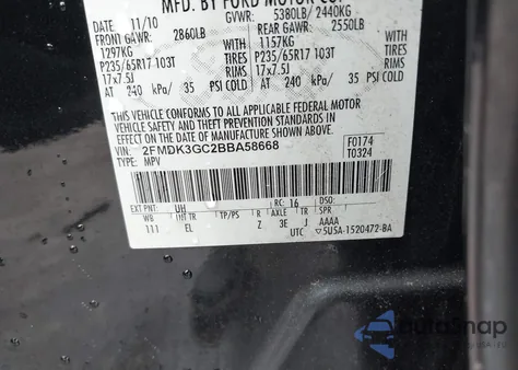 2011 Ford Edge Se z USA, uszkodzony, nr VIN 2FMDK3GC2BBA58668